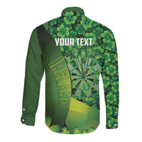 Personalised Ireland Darts Long Sleeve Button Shirt Dartboard Irish Shamrock Pattern - Wonder Print Shop