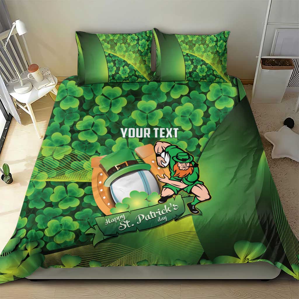 St Patrick's Day Ireland Rugby Custom Bedding Set Leprechaun Mascot Irish Shamrock Pattern - Wonder Print Shop