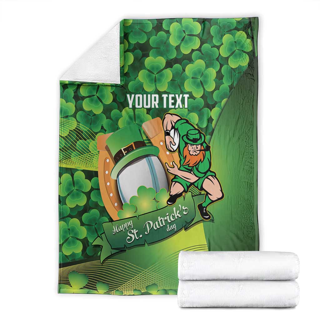 St Patrick's Day Ireland Rugby Custom Blanket Leprechaun Mascot Irish Shamrock Pattern - Wonder Print Shop