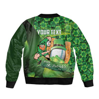 St Patrick's Day Ireland Rugby Custom Bomber Jacket Leprechaun Mascot Irish Shamrock Pattern - Wonder Print Shop