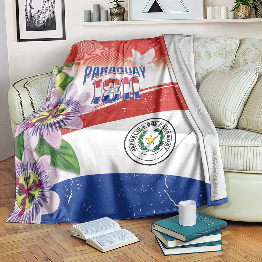 Paraguay 1811 Independence Day Blanket Grunge Flag Mix Passion Flowers