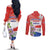 Paraguay 1811 Independence Day Couples Matching Off The Shoulder Long Sleeve Dress and Long Sleeve Button Shirt Grunge Flag Mix Passion Flowers