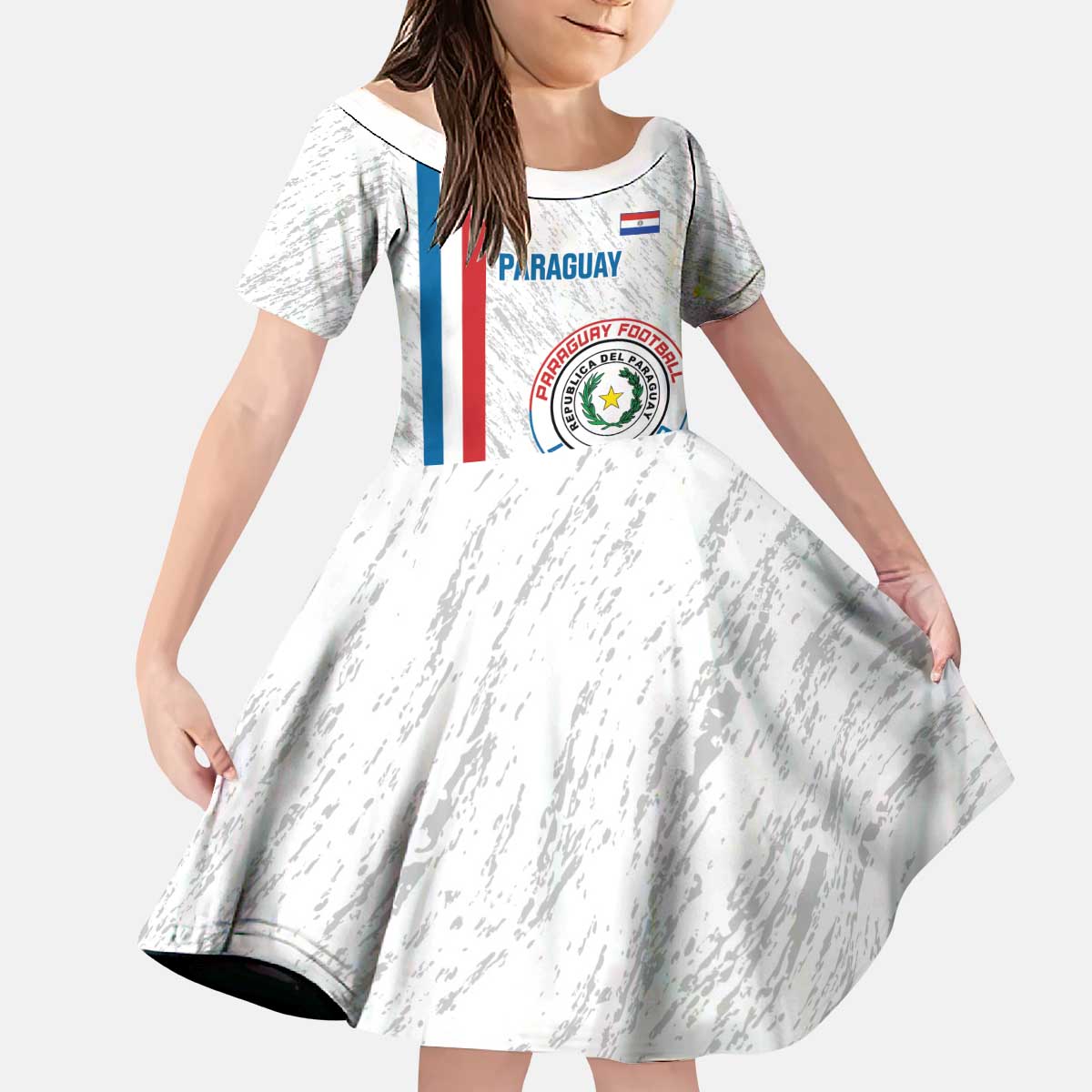 Custom Paraguay Football Kid Short Sleeve Dress Vamos Albirroja