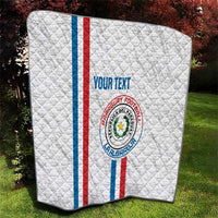 White quilt with Paraguay flag stripes down the side, crest emblem, and “YOUR TEXT”