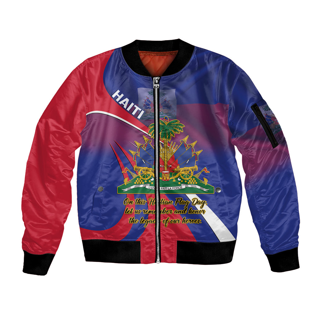 Personalised Haiti Flag Day Sleeve Zip Bomber Jacket Lest Us Remember Our Heroes - Wonder Print Shop