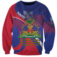 Unisex blue and red sweatshirt with Haiti graphic and slogan print, crew neck