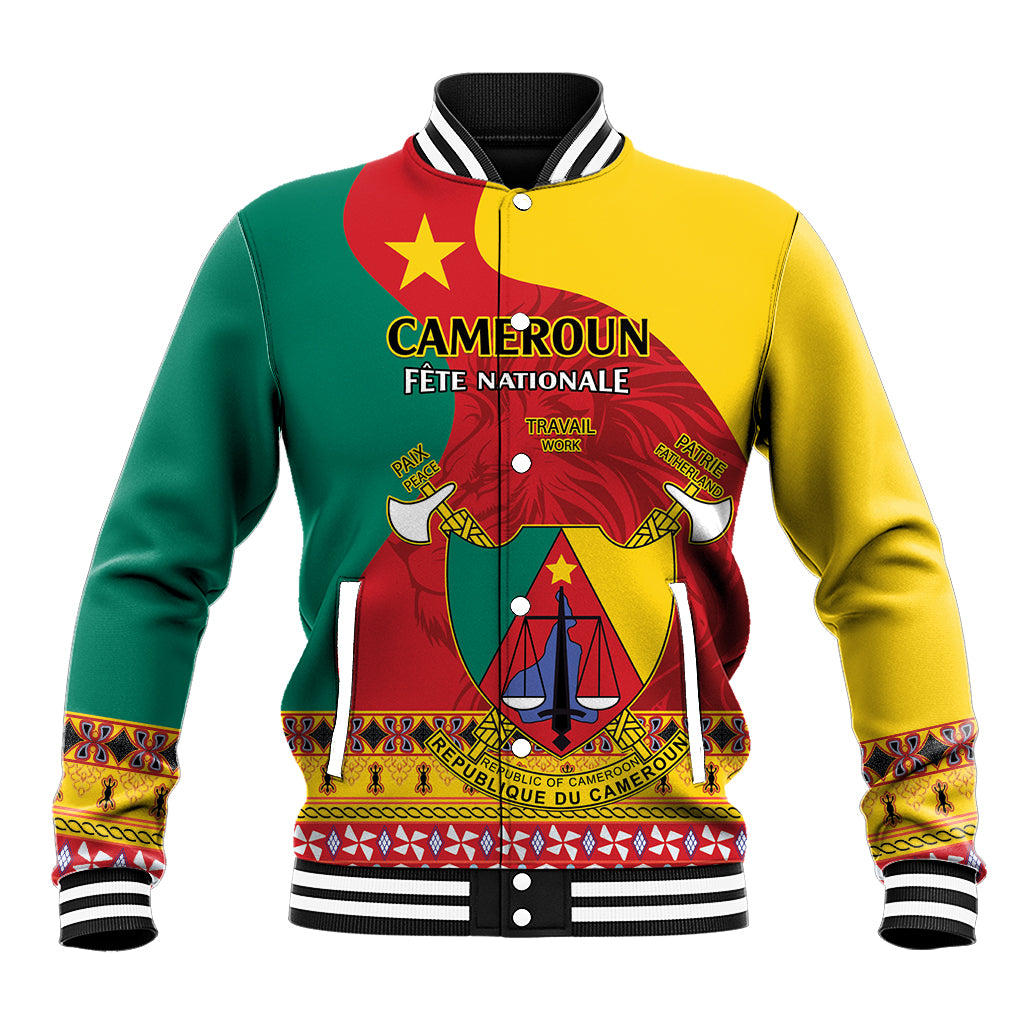 Baseball jacket with ribbed collar, multicolor green red yellow front crest graphic