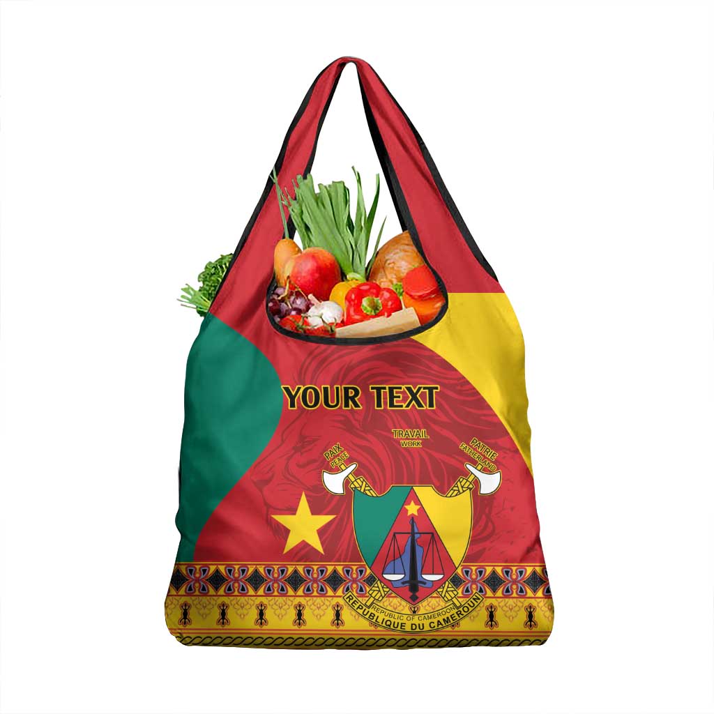 Personalised Cameroon National Day Grocery Bag Cameroun Coat Of Arms With Atoghu Pattern