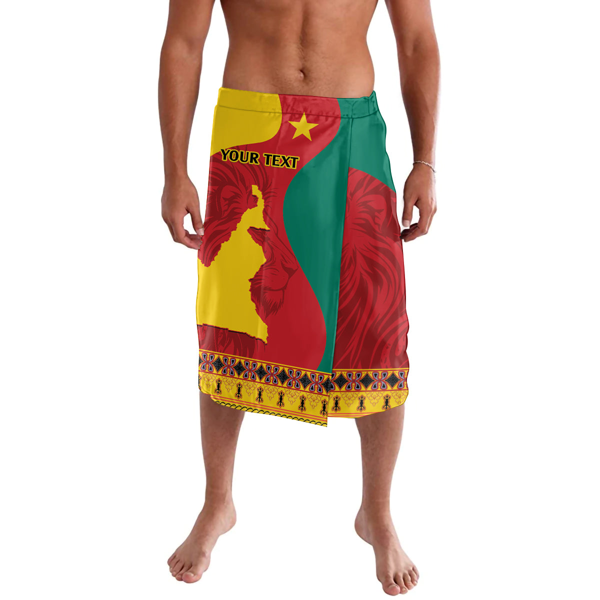 Cameroon lavalava wrap skirt with elastic waistband, red/green/yellow flag print