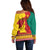 Personalised Cameroon National Day Off Shoulder Sweater Cameroun Coat Of Arms With Atoghu Pattern - Wonder Print Shop