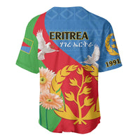 Eritrea baseball jersey (back), blue/green/red with ERITREA text, dove, 1991