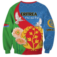 Unisex crewneck sweatshirt with Eritrea flag graphic, gold tree, white doves, and flowers