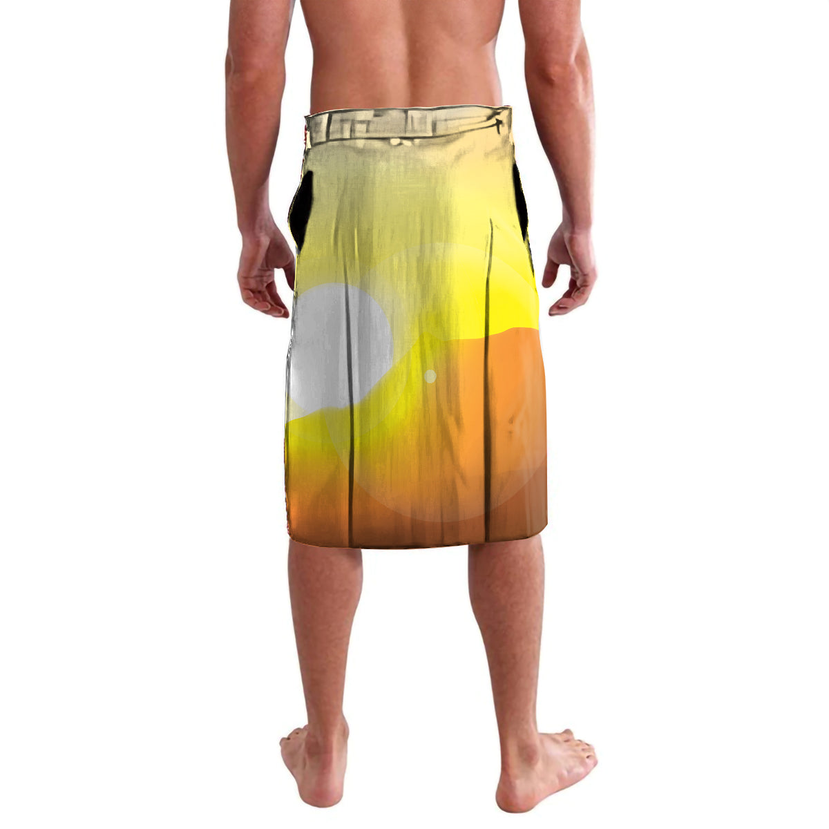 Personalized printed swim shorts, yellow gradient with multicolor flag-style panel