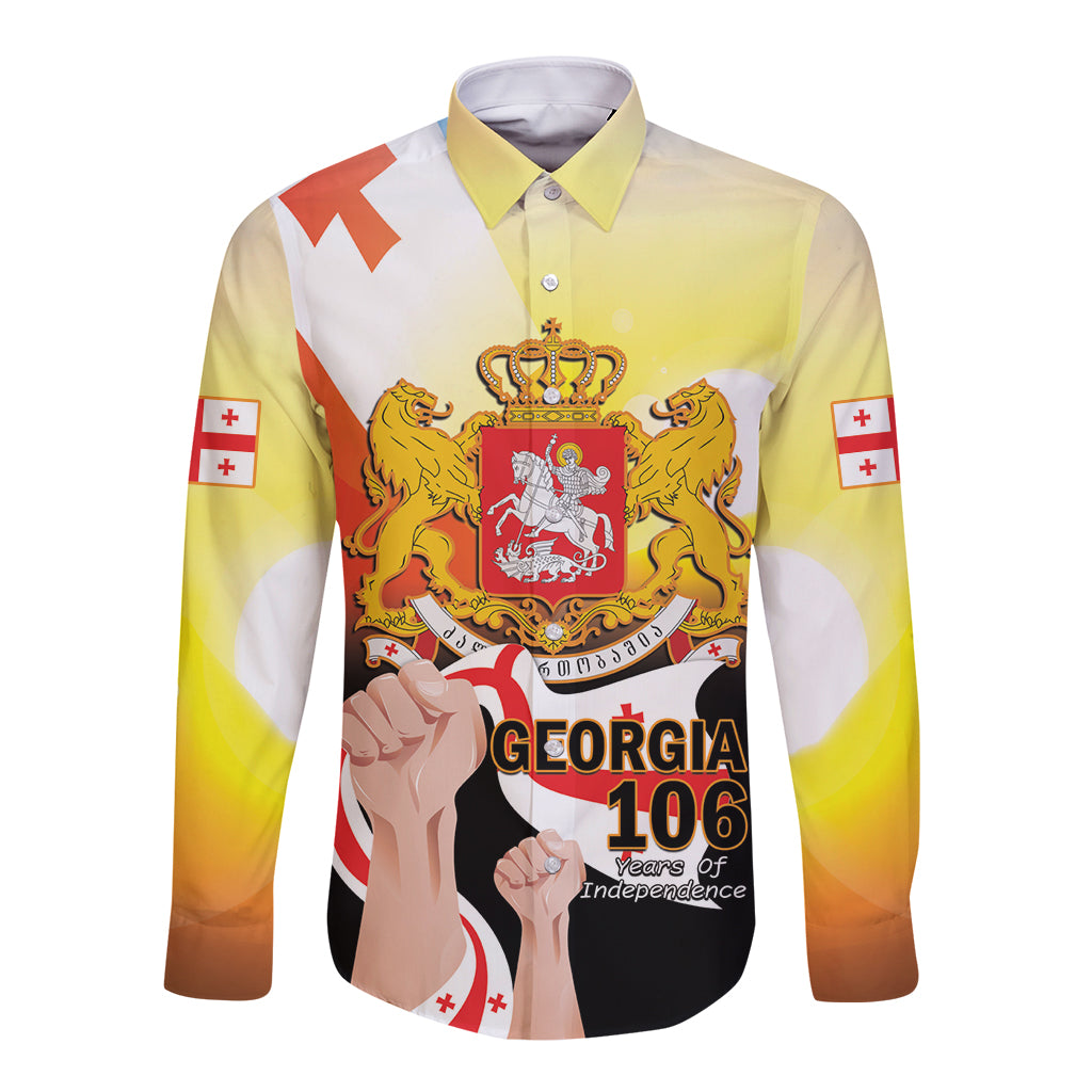 Yellow long sleeve button shirt with Georgia 106 Independence graphic and crest