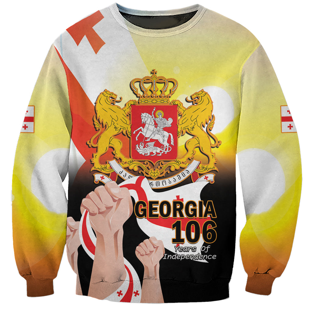 Personalized Georgia sweatshirt, yellow gradient with orange stripe and crest front