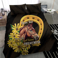 Personalized black duvet with yellow horse and daisy print plus 2 matching pillows