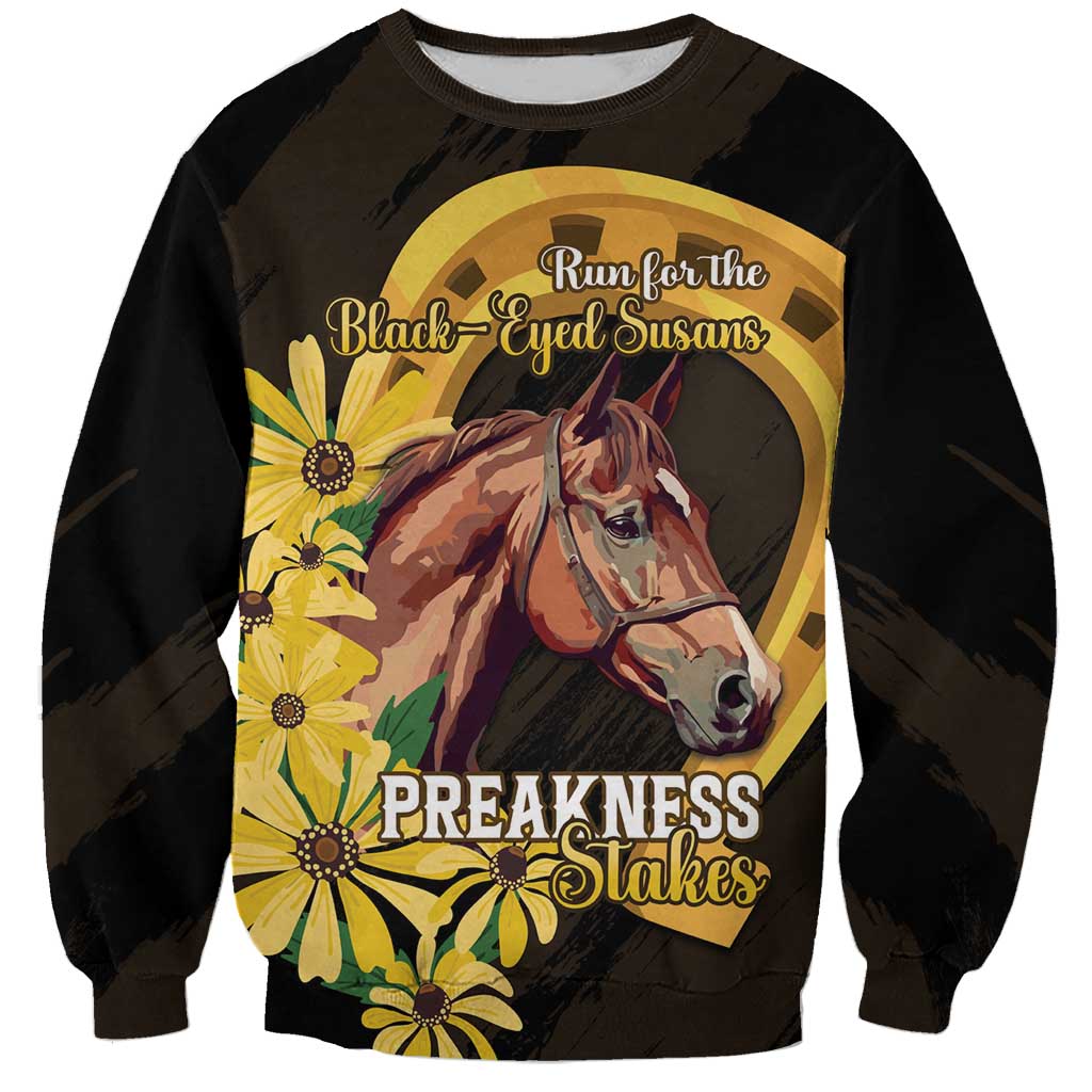 Personalized Preakness Horse Racing Sweatshirt Horseshoe With Black-Eyed Susans