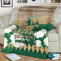 Personalized green horse racing blanket with Belmont Stakes design and Your Text title