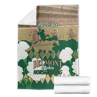Personalized green horse racing blanket with Belmont Stakes logo, Your Text, and folded set