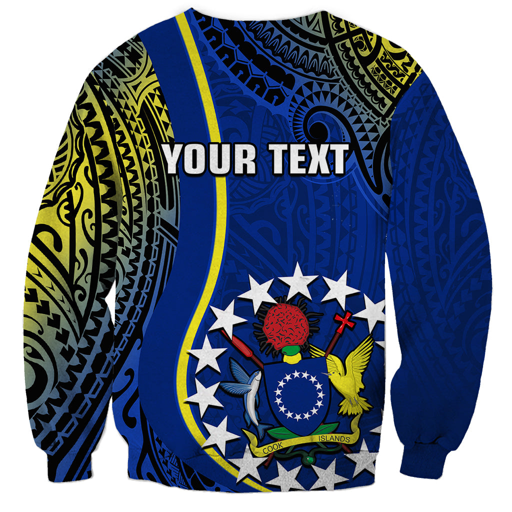 Blue personalized sweatshirt back with YOUR TEXT print and stars, bird, shield graphic.
