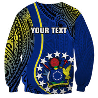 Blue personalized sweatshirt back with YOUR TEXT print and stars, bird, shield graphic.