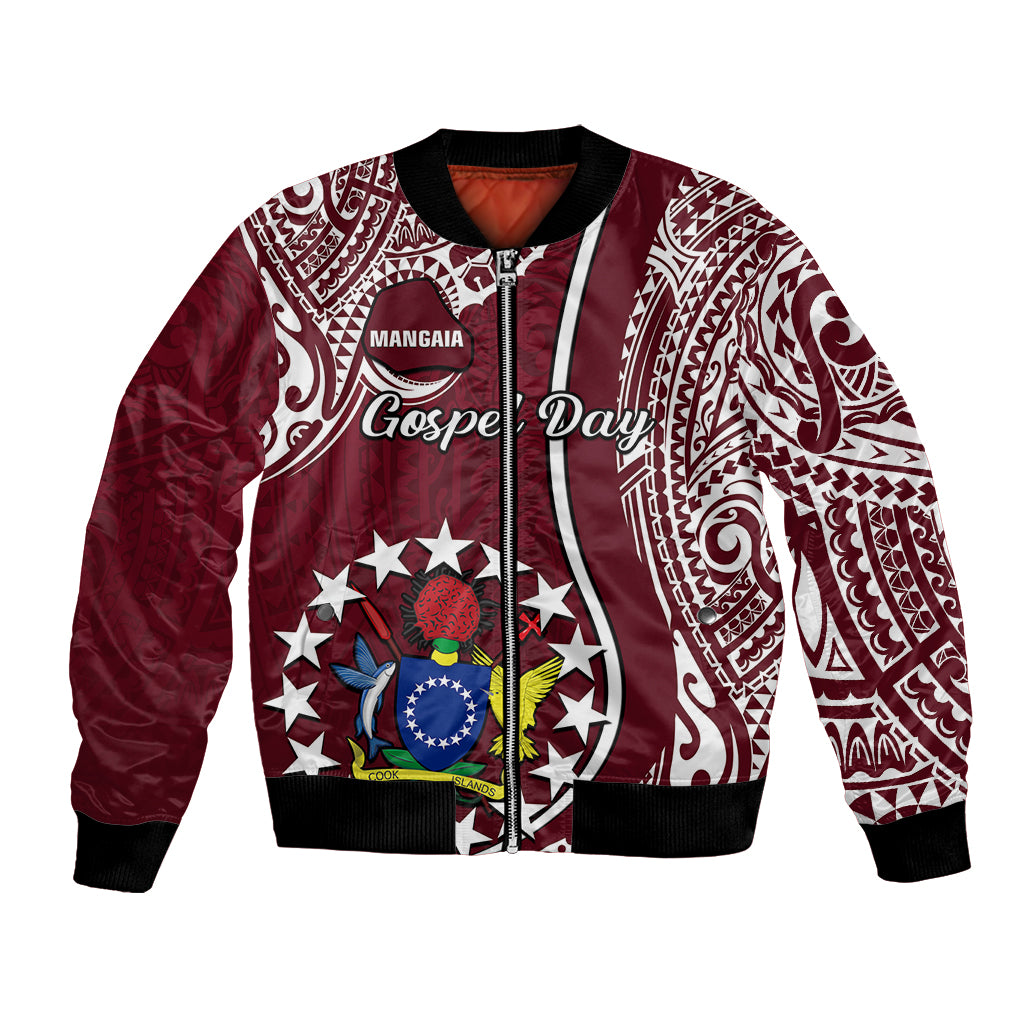 Maroon bomber jacket with white tribal pattern, front zip, ribbed cuffs and collar, graphic front