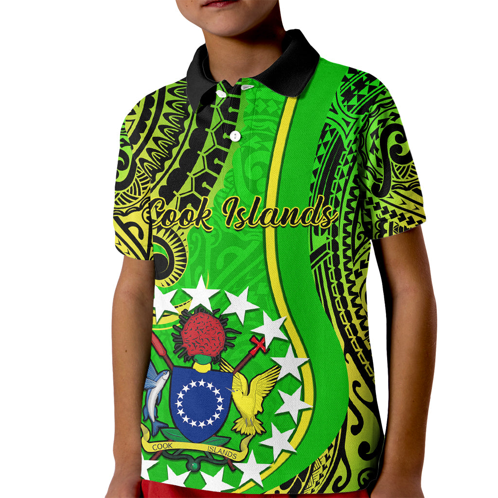 Polynesian Pride Cook Islands Polo Shirt for Kid Kuki Airani Coat Of Arms - Wonder Print Shop