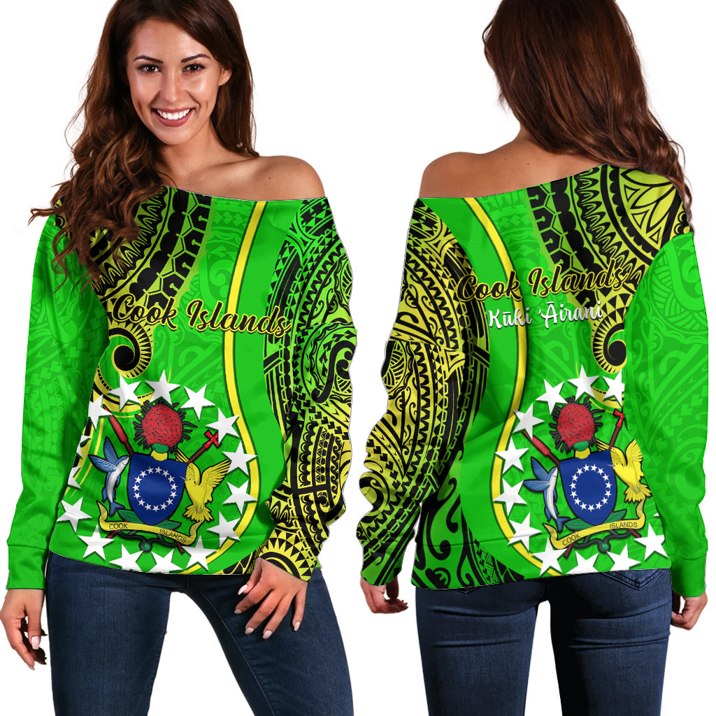 Polynesian Pride Cook Islands Off Shoulder Sweater Kuki Airani Coat Of Arms - Wonder Print Shop