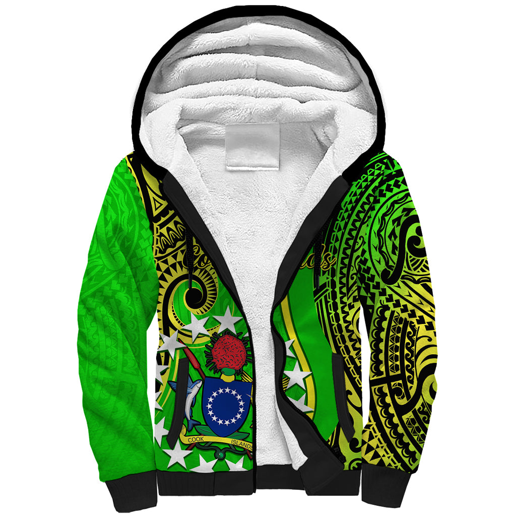 Polynesian Pride Cook Islands Sherpa Hoodie Kuki Airani Coat Of Arms - Wonder Print Shop