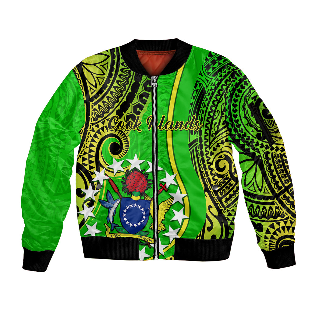 Polynesian Pride Cook Islands Sleeve Zip Bomber Jacket Kuki Airani Coat Of Arms - Wonder Print Shop