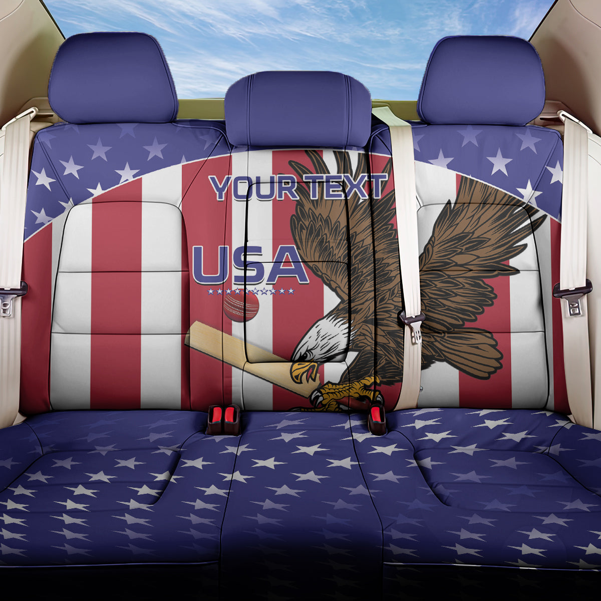 Custom USA 2024 Cricket Back Car Seat Cover Go Champions Eagles - Wonder Print Shop