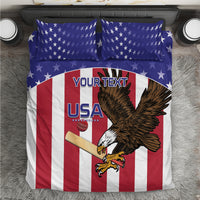 USA bedding set with eagle graphic, red and white stripes, and star pillowcases