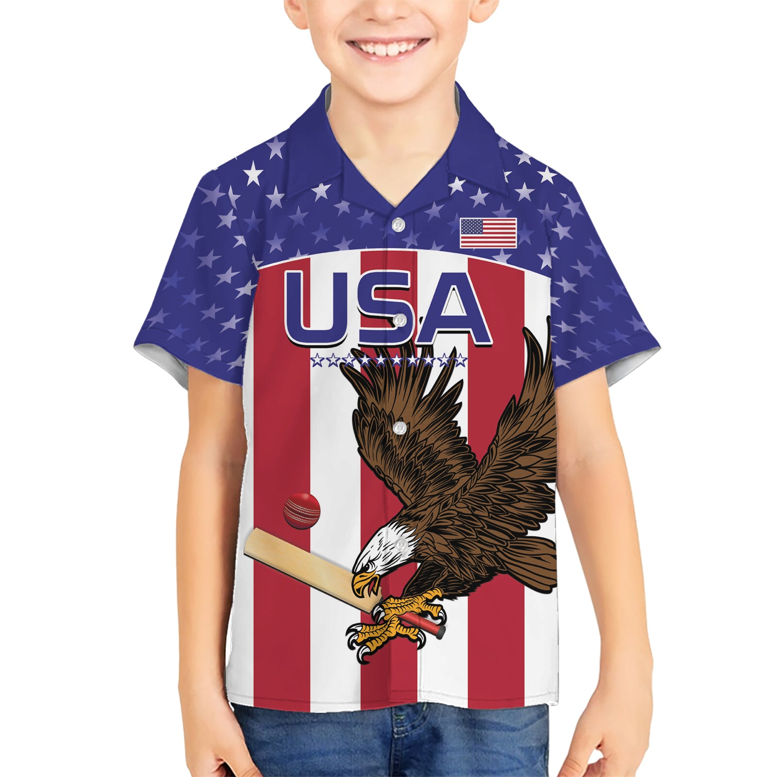 Custom USA 2024 Cricket Kid Hawaiian Shirt Go Champions Eagles - Wonder Print Shop