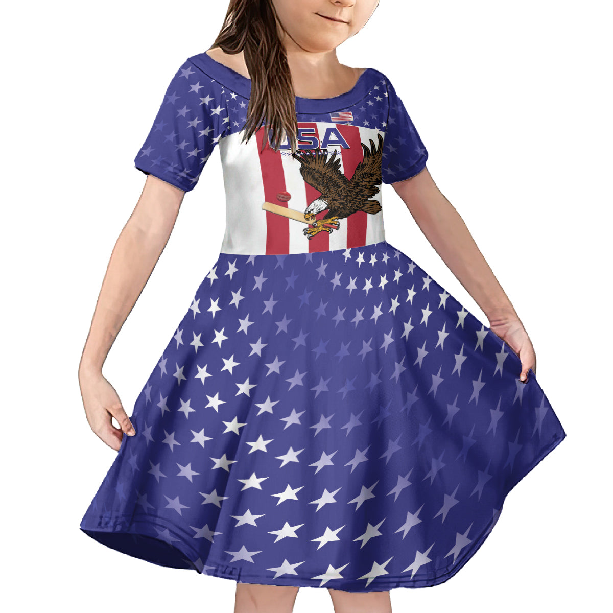 Custom USA 2024 Cricket Kid Short Sleeve Dress Go Champions Eagles - Wonder Print Shop