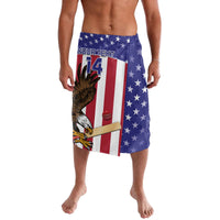 Men's cricket lavalava shorts with eagle, red-and-white stripes, and blue stars