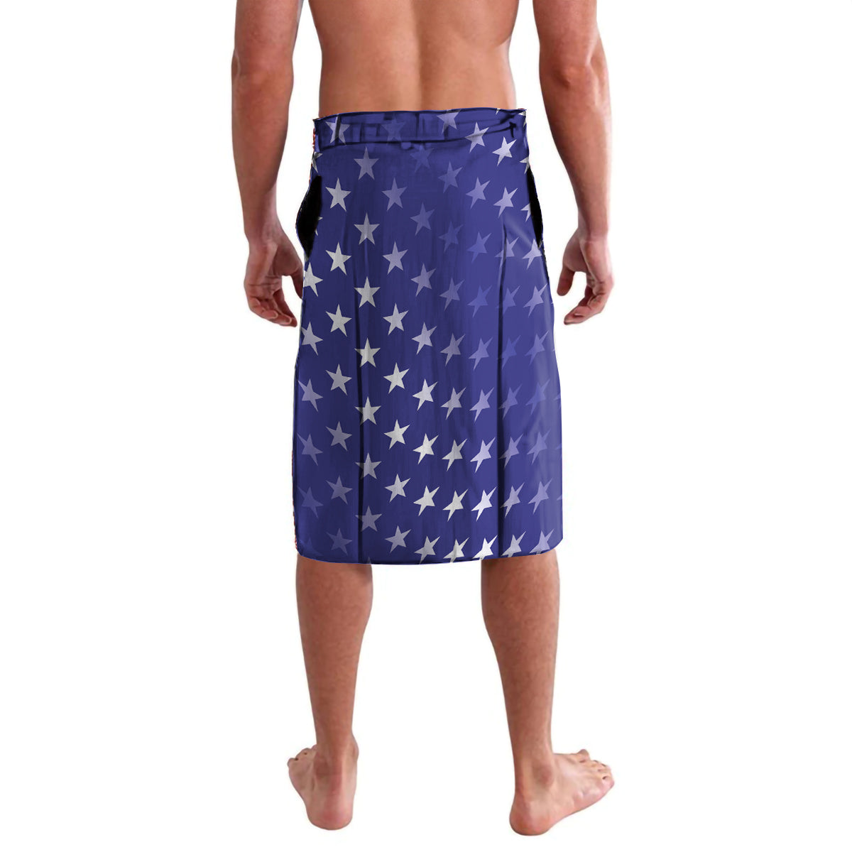 Men's cricket lavalava shorts in blue with all-over white star pattern