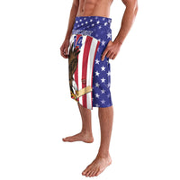 Men's cricket lavalava shorts with eagle graphic and US flag stripes on blue background