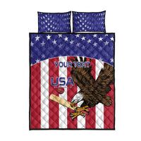 Red, white and blue quilt bed set with eagle center graphic and two star pillowcases