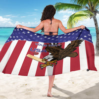USA sarong worn as wrap skirt, back view, stars-and-stripes with eagle print