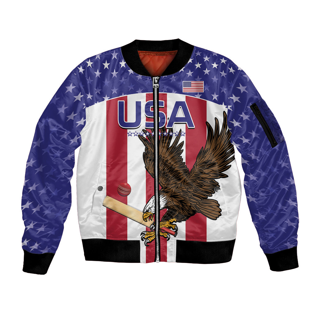 Custom USA 2024 Cricket Sleeve Zip Bomber Jacket Go Champions Eagles