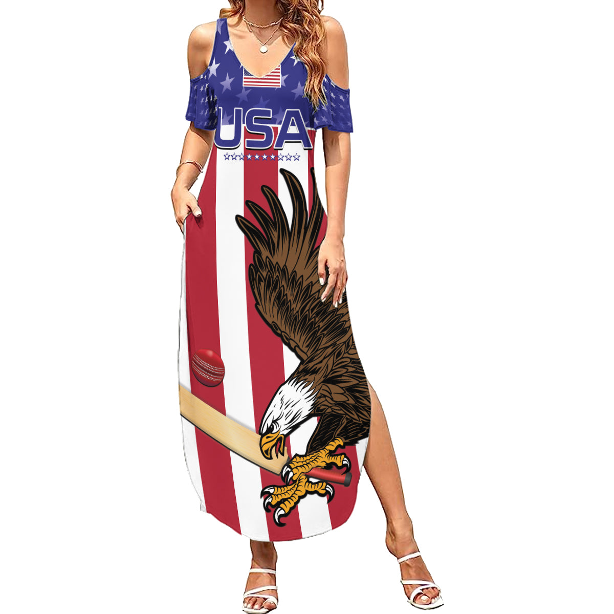 Custom USA 2024 Cricket Summer Maxi Dress Go Champions Eagles