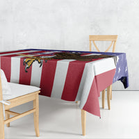 Red and white striped cricket tablecloth with navy border and eagle graphic