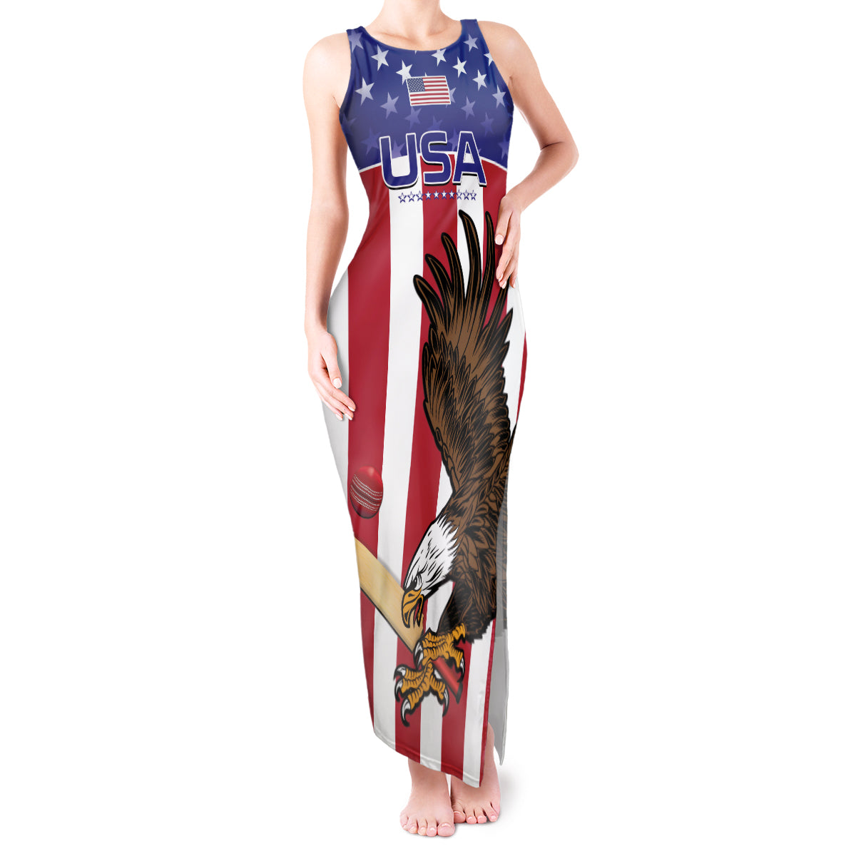 Custom USA 2024 Cricket Tank Maxi Dress Go Champions Eagles