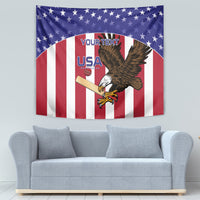 USA eagle tapestry featuring stars-and-stripes background and "YOUR TEXT" label