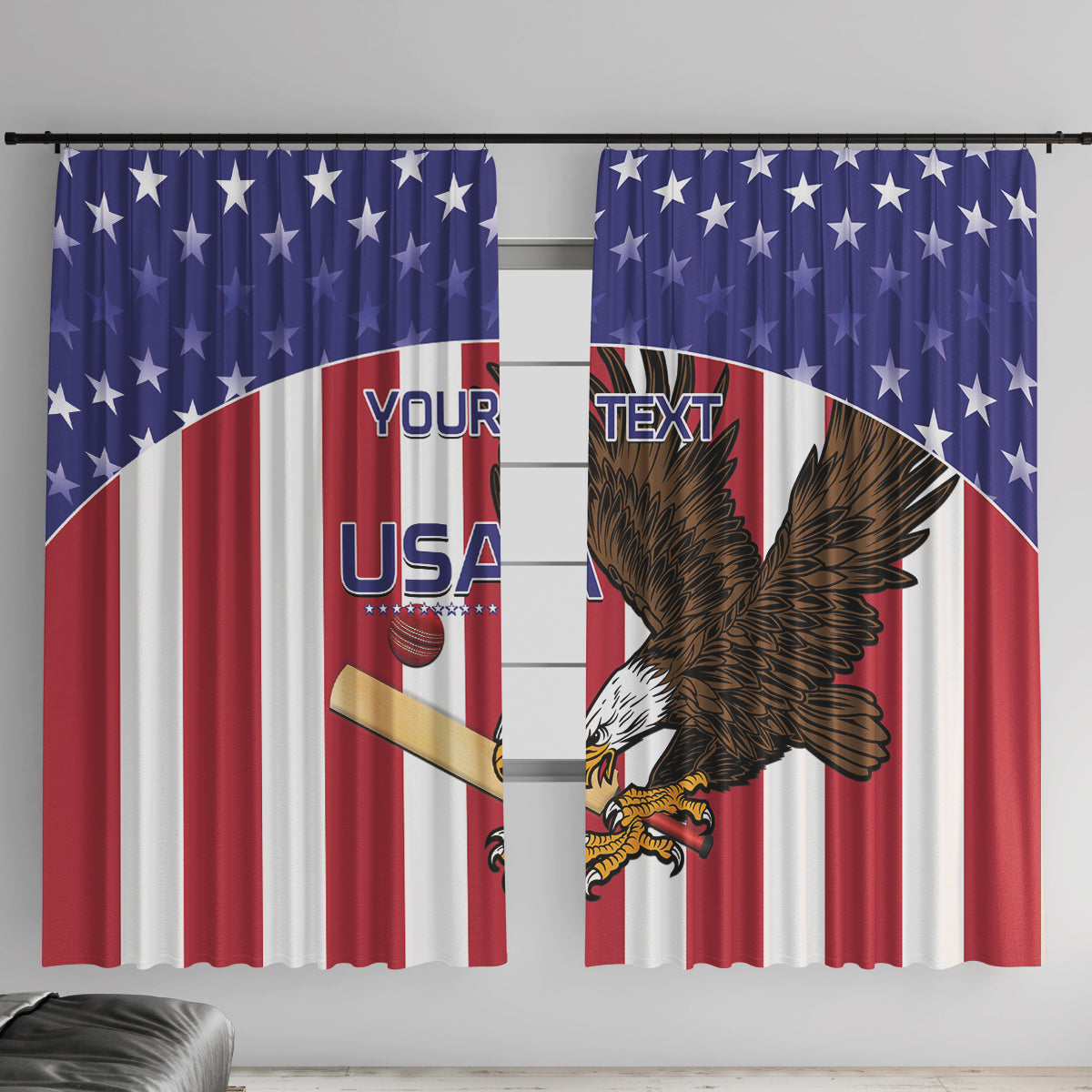 Custom USA 2024 Cricket Window Curtain Go Champions Eagles