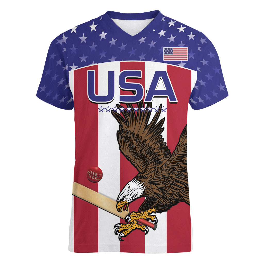 Custom USA 2024 Cricket Women V-Neck T-Shirt Go Champions Eagles