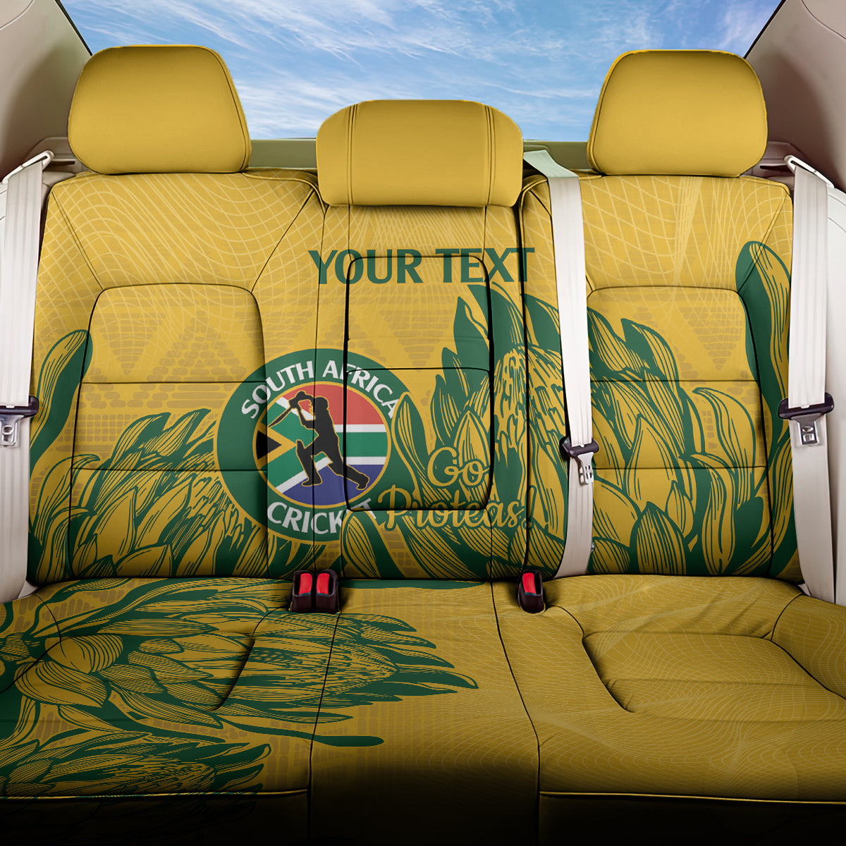 Custom South Africa Cricket Back Car Seat Cover 2024 African Pattern Go Proteas - Wonder Print Shop