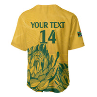 Yellow cricket jersey back with 'YOUR TEXT' and number 14, green floral print