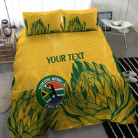 Yellow duvet with green plant and cricket-themed graphics, Proteas logo, and “YOUR TEXT”