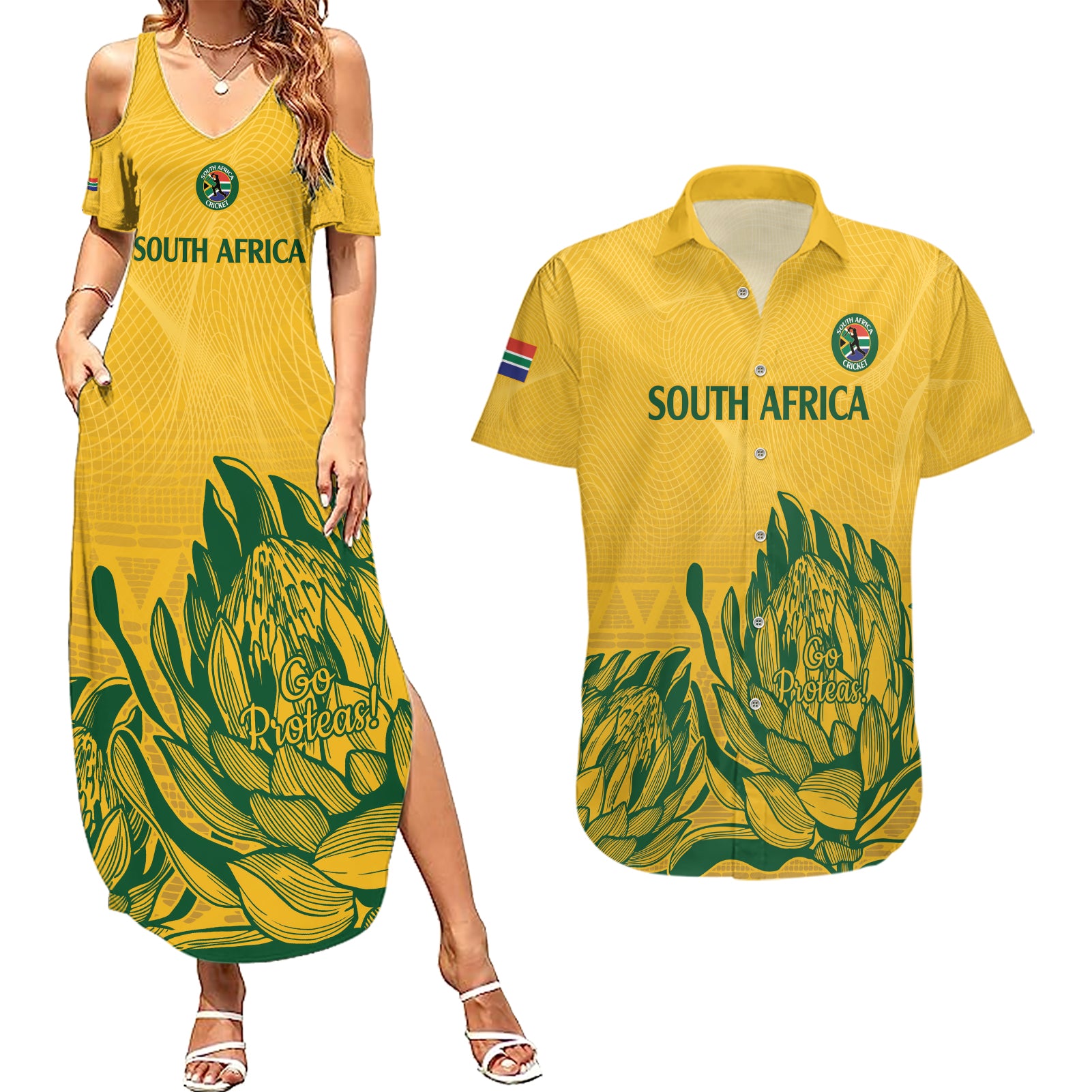 Custom South Africa Cricket Couples Matching Summer Maxi Dress and Hawaiian Shirt 2024 African Pattern Go Proteas - Wonder Print Shop